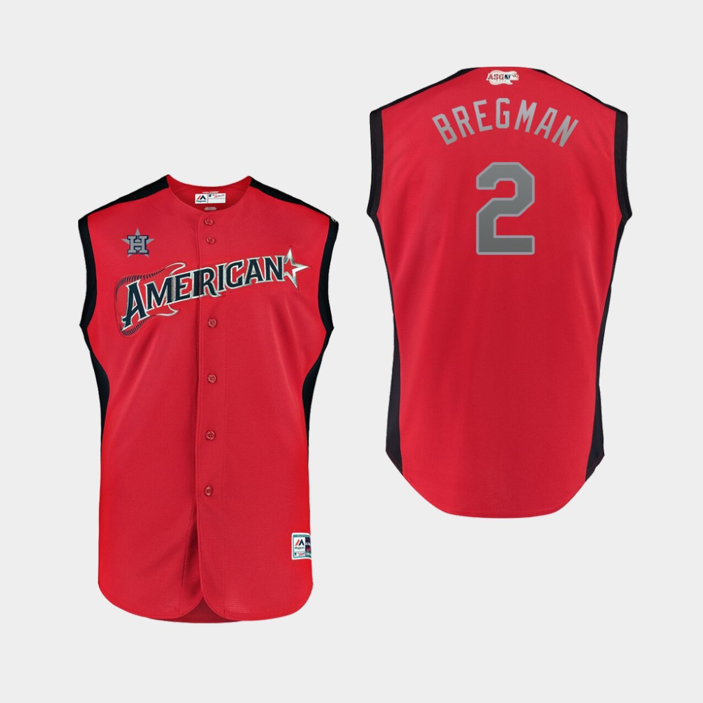 American League 2 Alex Bregman Red Youth 2019 MLB All-Star Game Workout Player Jersey