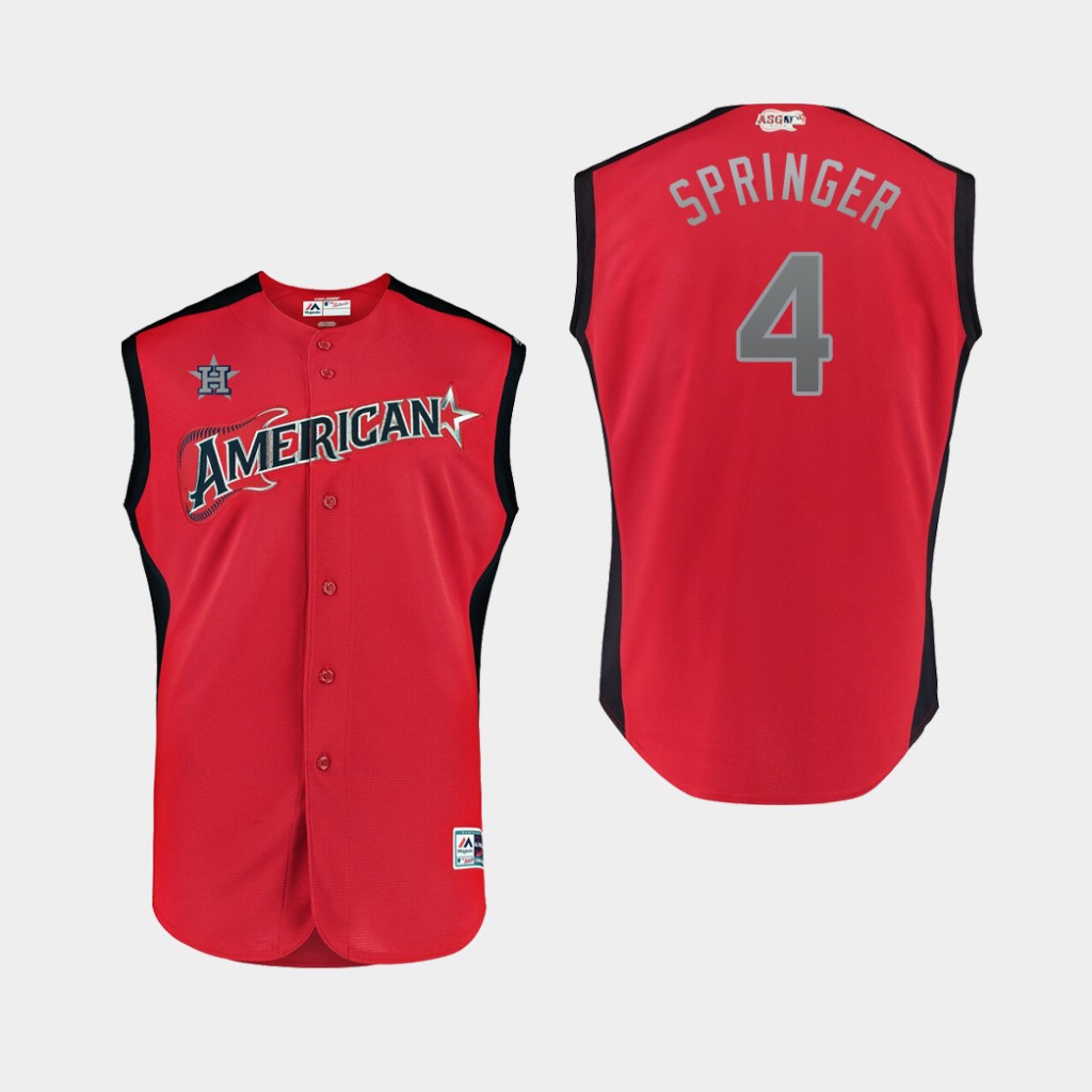 American League 4 George Springer Red Youth 2019 MLB All-Star Game Workout Player Jersey