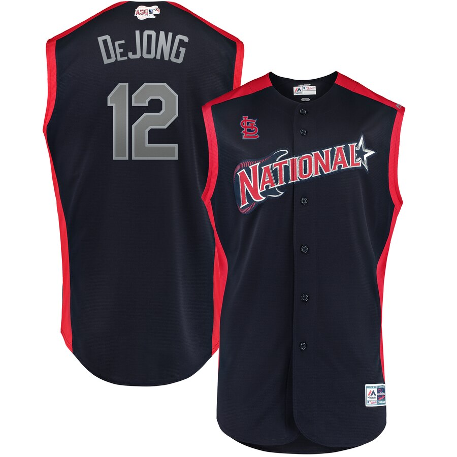 National League 12 Paul DeJong Navy Youth 2019 MLB All-Star Game Workout Player Jersey