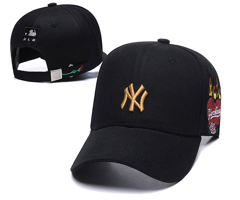 Yankees Fresh Gold Logo Black Peaked Adjustable Hat SG