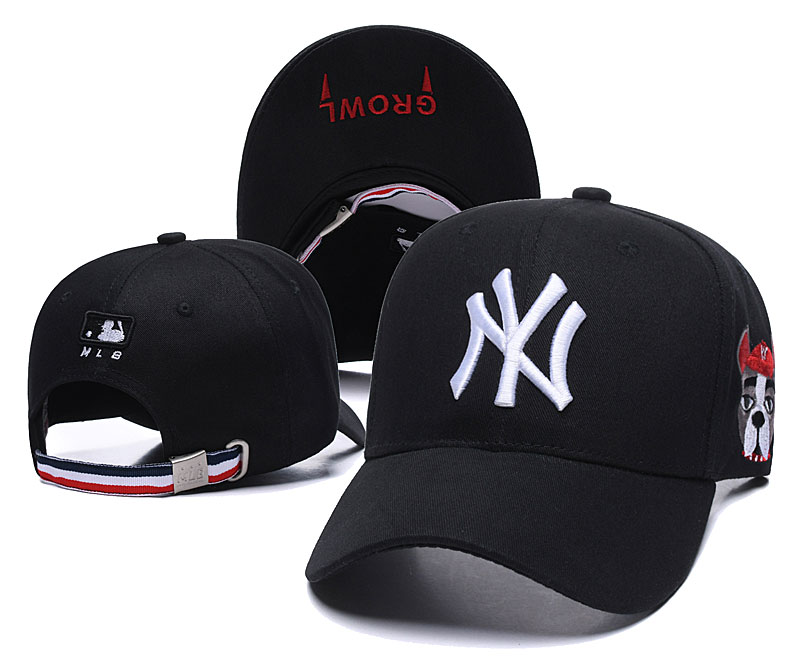Yankees Fresh White Logo Black Peaked Adjustable Hat SG