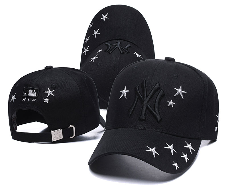 Yankees Team Gold Logo Black With Stars Peaked Adjustable Hat SG