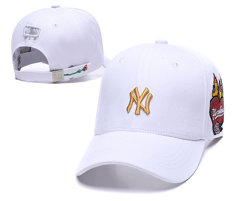 Yankees Team Gold Logo White Peaked Adjustable Hat SG