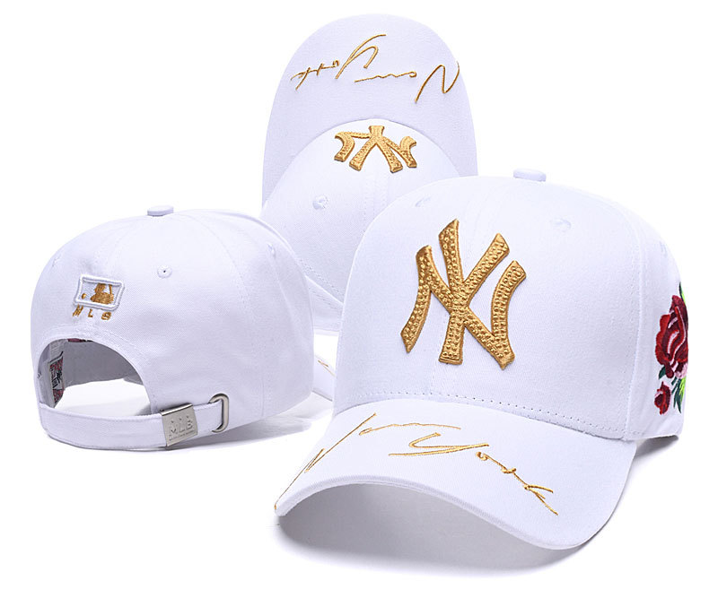 Yankees Team Gold Logo White With Flower Peaked Adjustable Hat SG