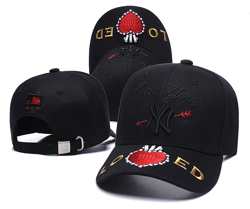 Yankees Team Logo Black With Love Peaked Adjustable Hat SG