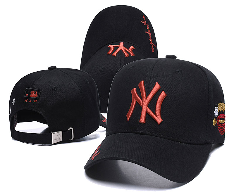 Yankees Team Red Logo Black Peaked Adjustable Hat SG