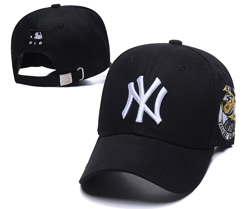 Yankees Team White Logo Black Peaked Adjustable Hat SG