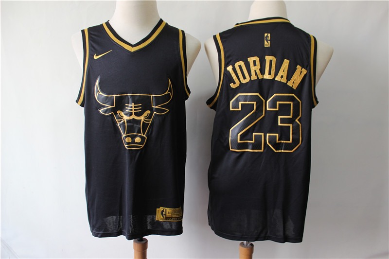 Bulls 23 Michael Jordan Black Gold Nike Swingman Jersey - Click Image to Close