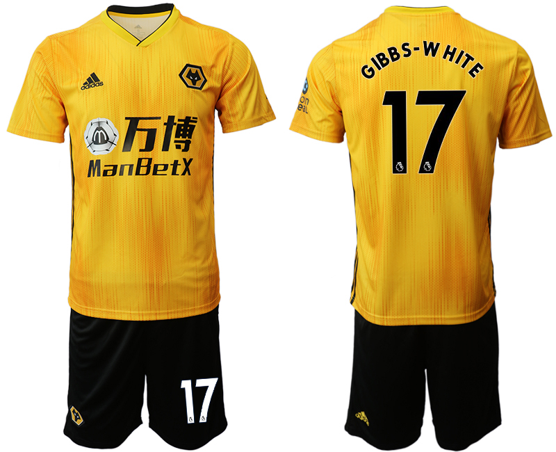 2019-20 Wolverhampton Wanderers 17 GIBB S W HIT E Home Soccer Jersey - Click Image to Close