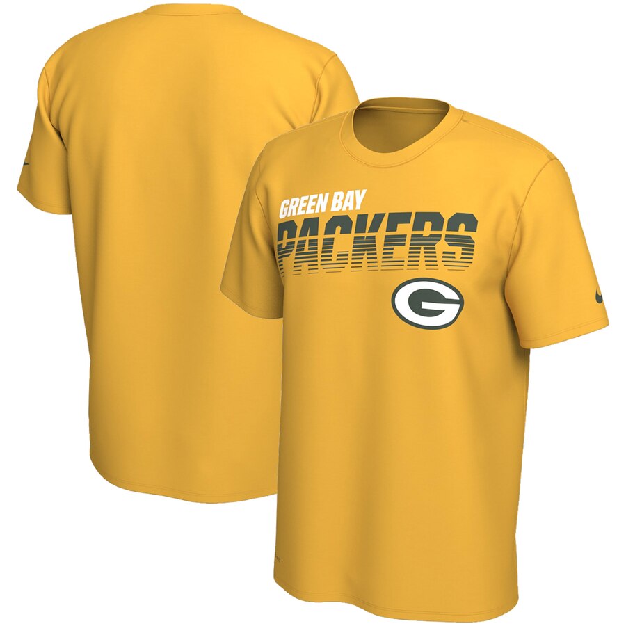 Green Bay Packers Nike Sideline Line of Scrimmage Legend Performance T Shirt Gold - Click Image to Close