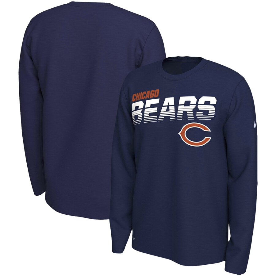 Chicago Bears Nike Sideline Line of Scrimmage Legend Performance Long Sleeve T Shirt Navy - Click Image to Close