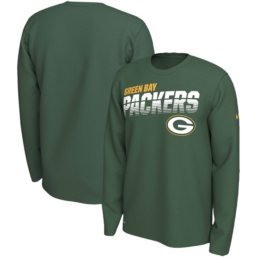 Green Bay Packers Nike Sideline Line of Scrimmage Legend Performance Long Sleeve T Shirt Green - Click Image to Close