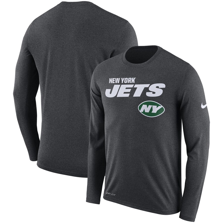 New York Jets Nike Sideline Line of Scrimmage Legend Performance Long Sleeve T Shirt Gray
