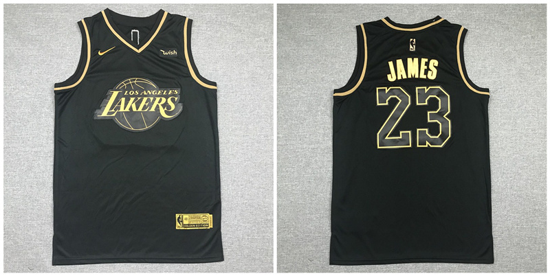 Lakers 23 Lebron James Black Gold Nike Swingman Jersey - Click Image to Close