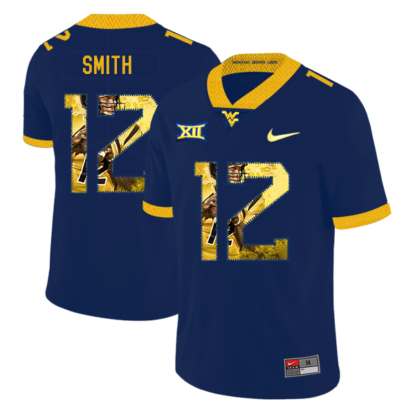 West Virginia Mountaineers 12 Geno Smith Navy Fashion College Football Jersey