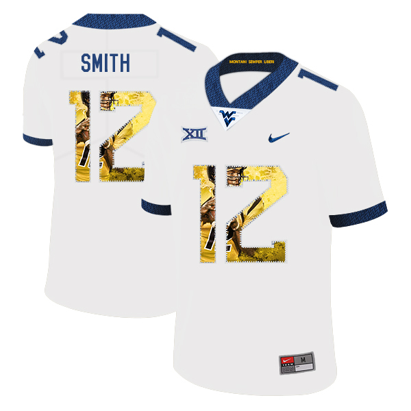 West Virginia Mountaineers 12 Geno Smith White Fashion College Football Jersey