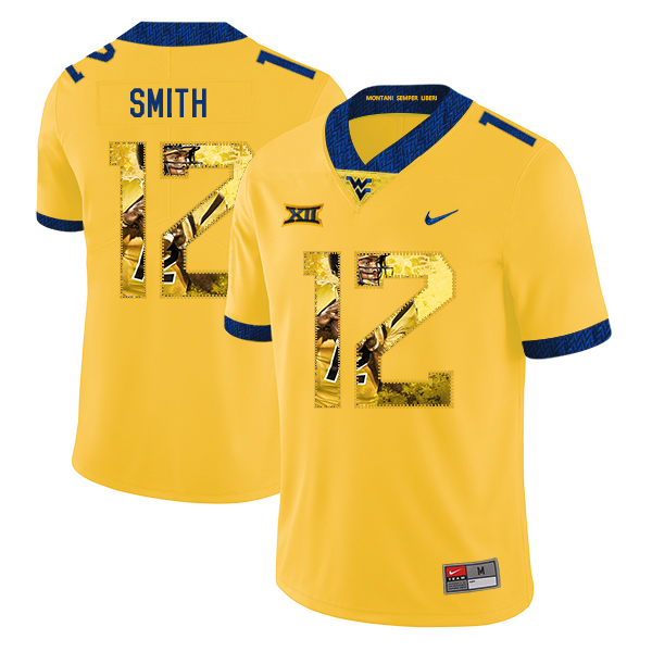 West Virginia Mountaineers 12 Geno Smith Yellow Fashion College Football Jersey