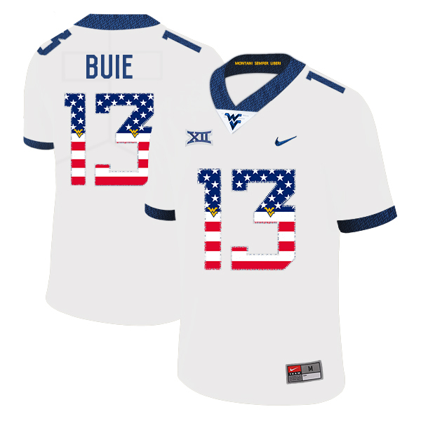 West Virginia Mountaineers 13 Andrew Buie White USA Flag College Football Jersey