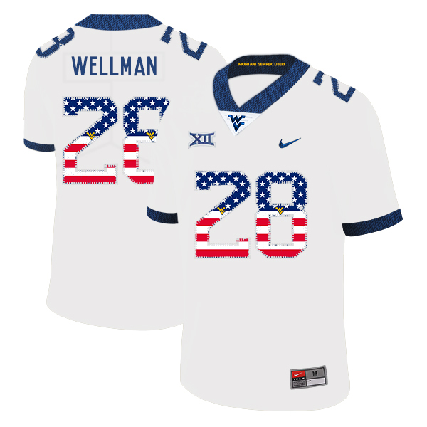 West Virginia Mountaineers 28 Elijah Wellman White USA Flag College Football Jersey