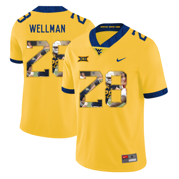 West Virginia Mountaineers 28 Elijah Wellman Yellow Fashion College Football Jersey