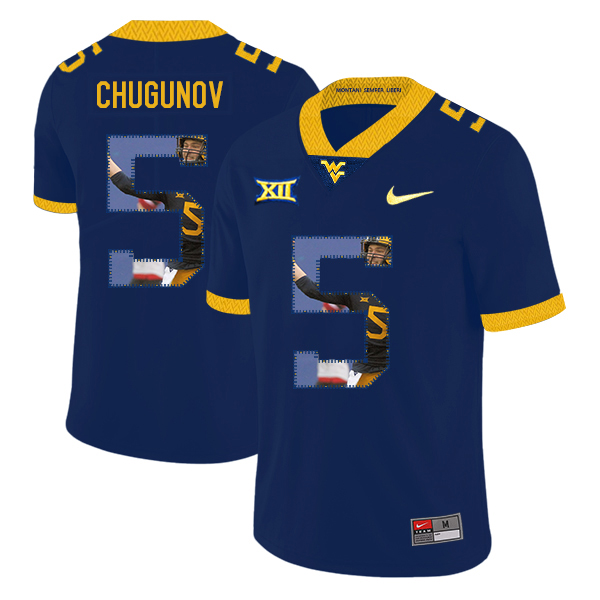 West Virginia Mountaineers 5 Chris Chugunov Navy Fashion College Football Jersey