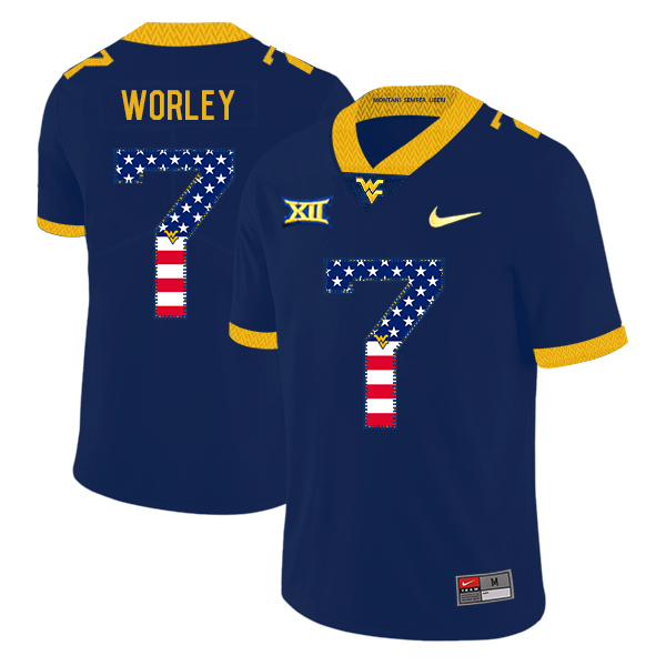 West Virginia Mountaineers 7 Daryl Worley Navy USA Flag College Football Jersey