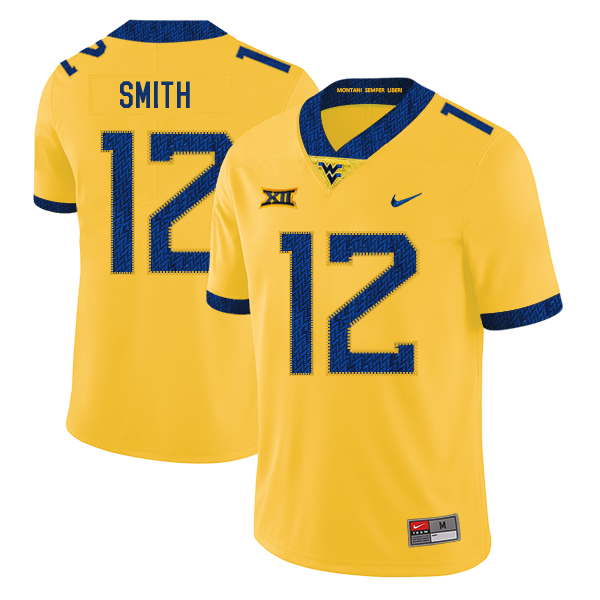 West Virginia Mountaineers 12 Geno Smith Yellow College Football Jersey