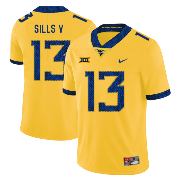 West Virginia Mountaineers 13 David Sills V Yellow College Football Jersey