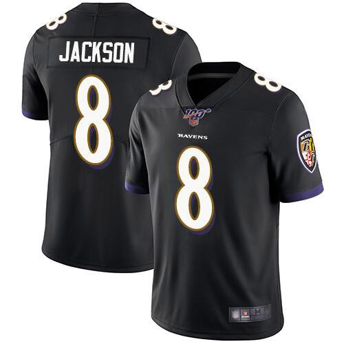 Nike Ravens 8 Lamar Jackson Black 100th Season Vapor Untouchable Limited Jersey - Click Image to Close