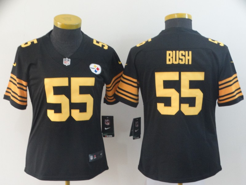 Nike Steelers 55 Devin Bush Black Women Color Rush Limited Jersey - Click Image to Close