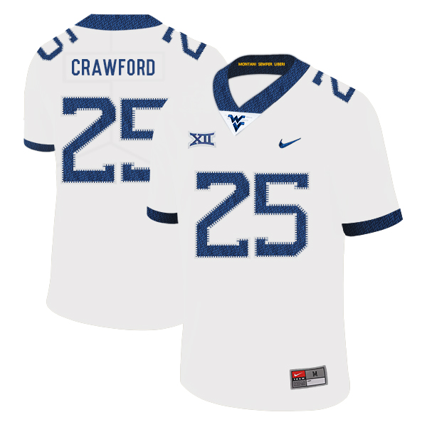 West Virginia Mountaineers 25 Justin Crawford White College Football Jersey - Click Image to Close