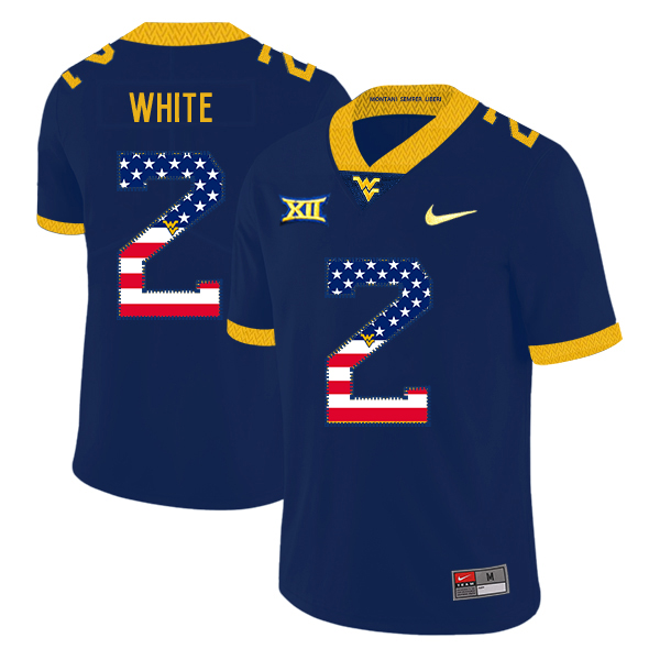 West Virginia Mountaineers 2 Ka'Raun White Navy USA Flag College Football Jersey