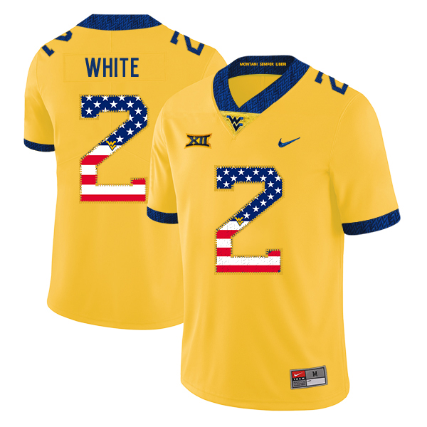 West Virginia Mountaineers 2 Ka'Raun White USA Flag Yellow College Football Jersey