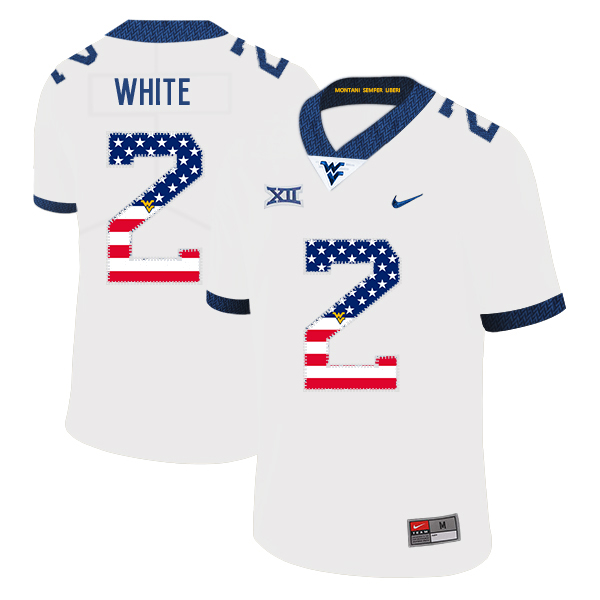 West Virginia Mountaineers 2 Ka'Raun White White USA Flag College Football Jersey