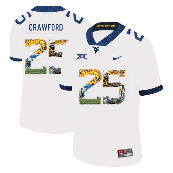 West Virginia Mountaineers 25 Justin Crawford White Fashion College Football Jersey