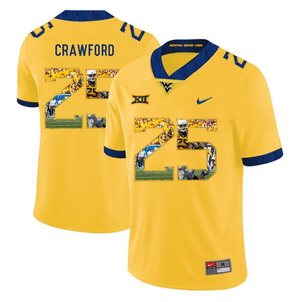 West Virginia Mountaineers 25 Justin Crawford Yellow Fashion College Football Jersey