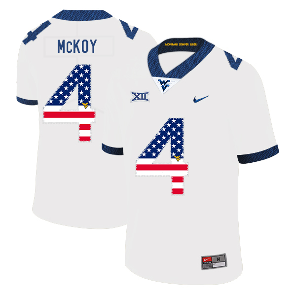 West Virginia Mountaineers 4 Kennedy McKoy White USA Flag College Football Jersey