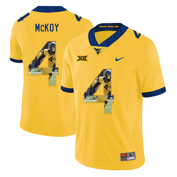 West Virginia Mountaineers 4 Kennedy McKoy Yellow Fashion College Football Jersey