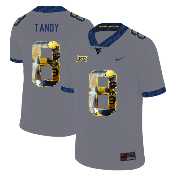 West Virginia Mountaineers 8 Keith Tandy Gray Fashion College Football Jersey