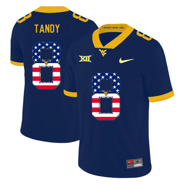 West Virginia Mountaineers 8 Keith Tandy Navy USA Flag College Football Jersey