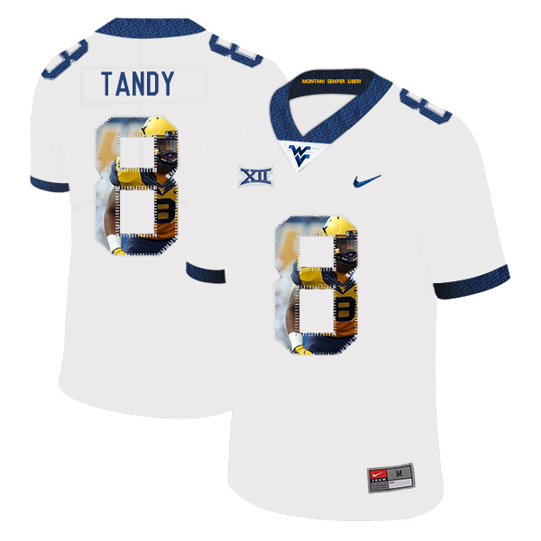 West Virginia Mountaineers 8 Keith Tandy White Fashion College Football Jersey