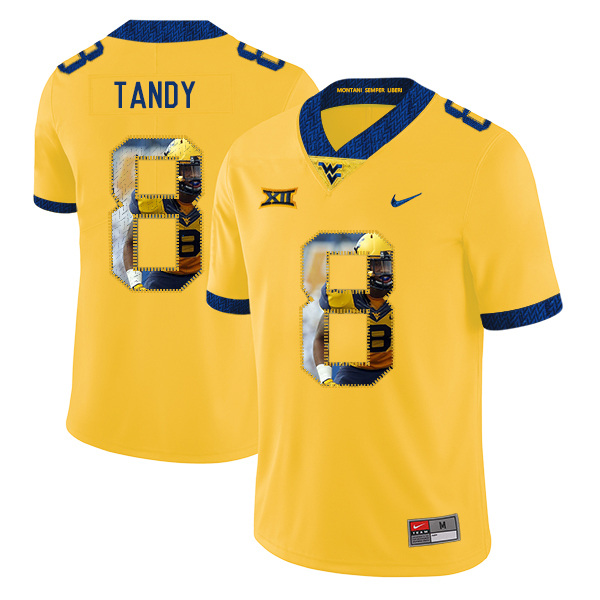 West Virginia Mountaineers 8 Keith Tandy Yellow Fashion College Football Jersey