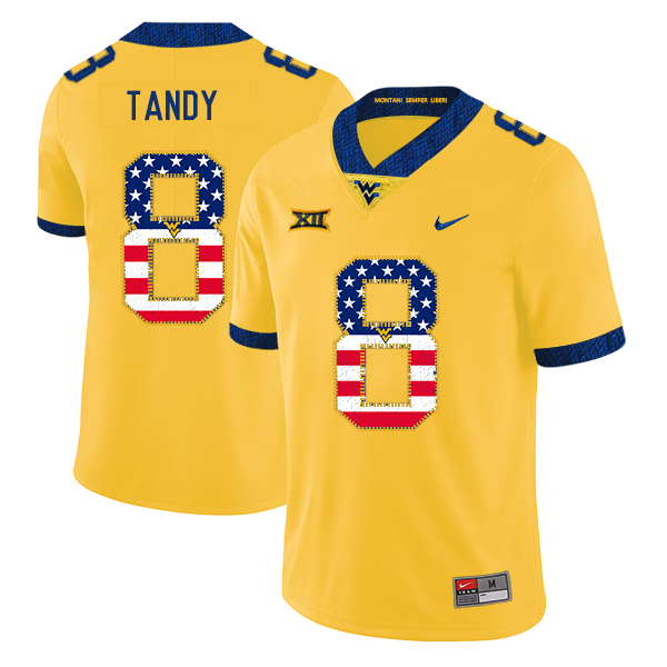 West Virginia Mountaineers 8 Keith Tandy Yellow USA Flag College Football Jersey