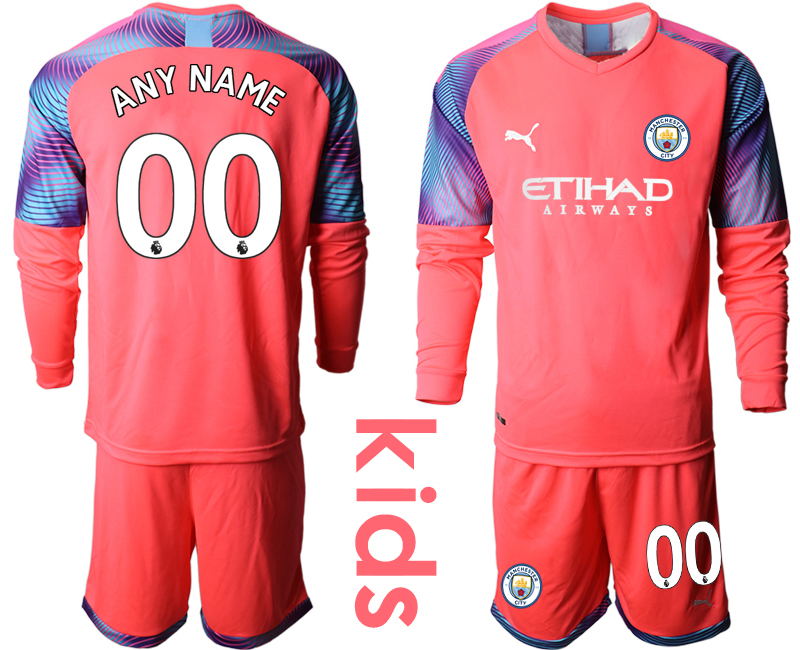 2019-20 Manchester City Customized Pink Goalkeeper Youth Long Sleeve Soccer Jersey