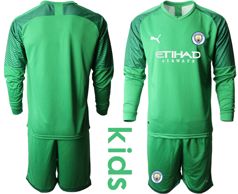2019-20 Manchester City Green Goalkeeper Youth Long Sleeve Soccer Jersey