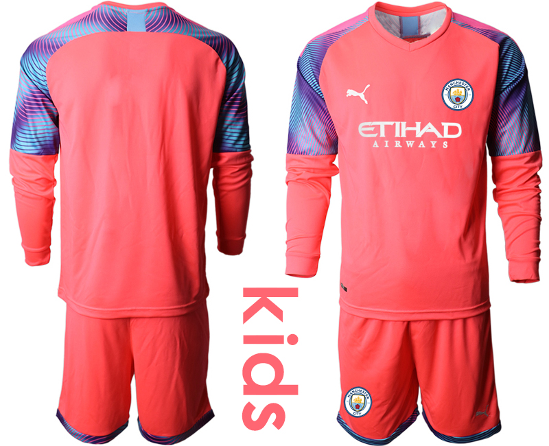 2019-20 Manchester City Pink Goalkeeper Youth Long Sleeve Soccer Jersey