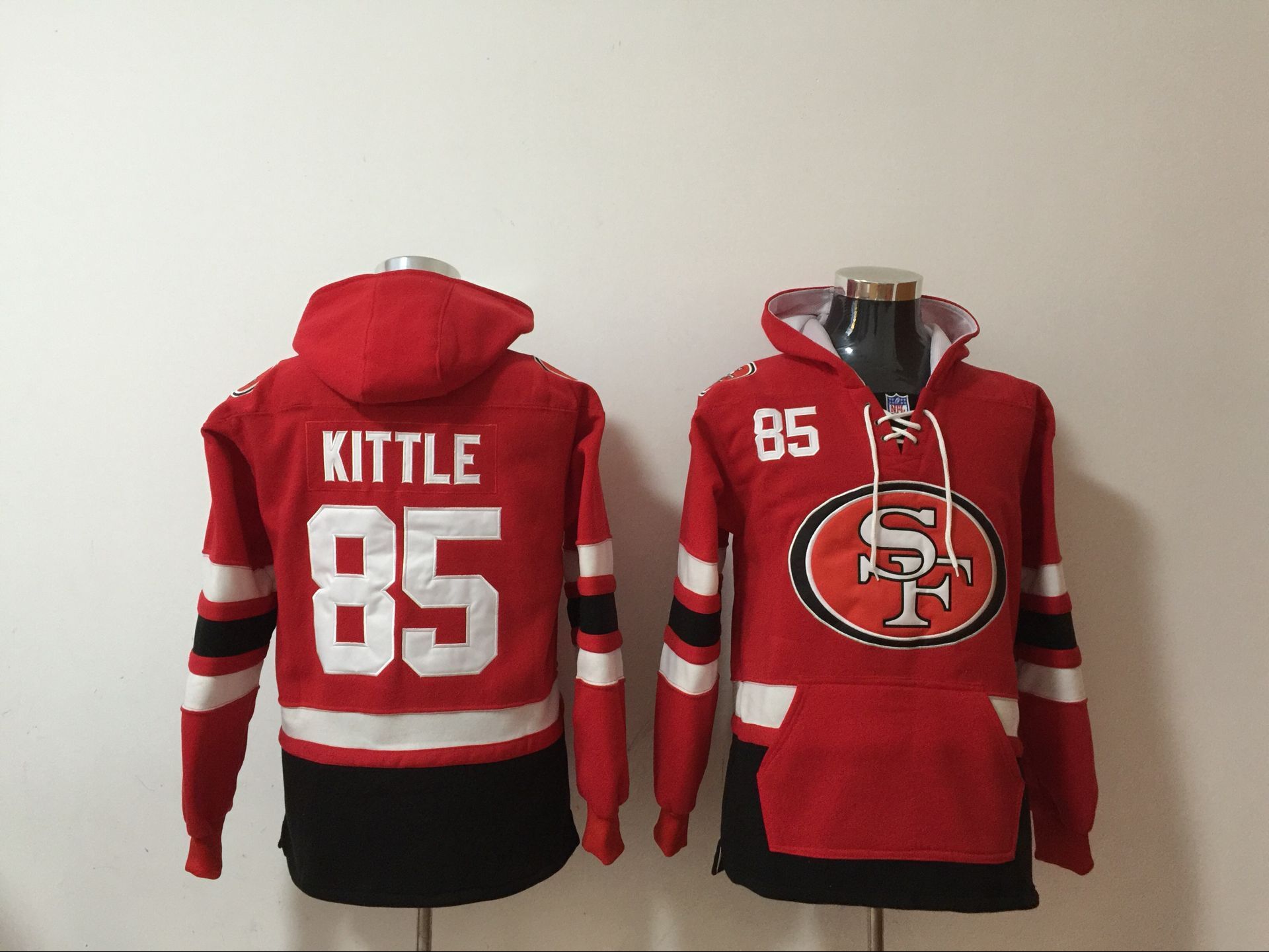Nike 49ers 85 George Kittle Red All Stitched Hooded Sweatshirt
