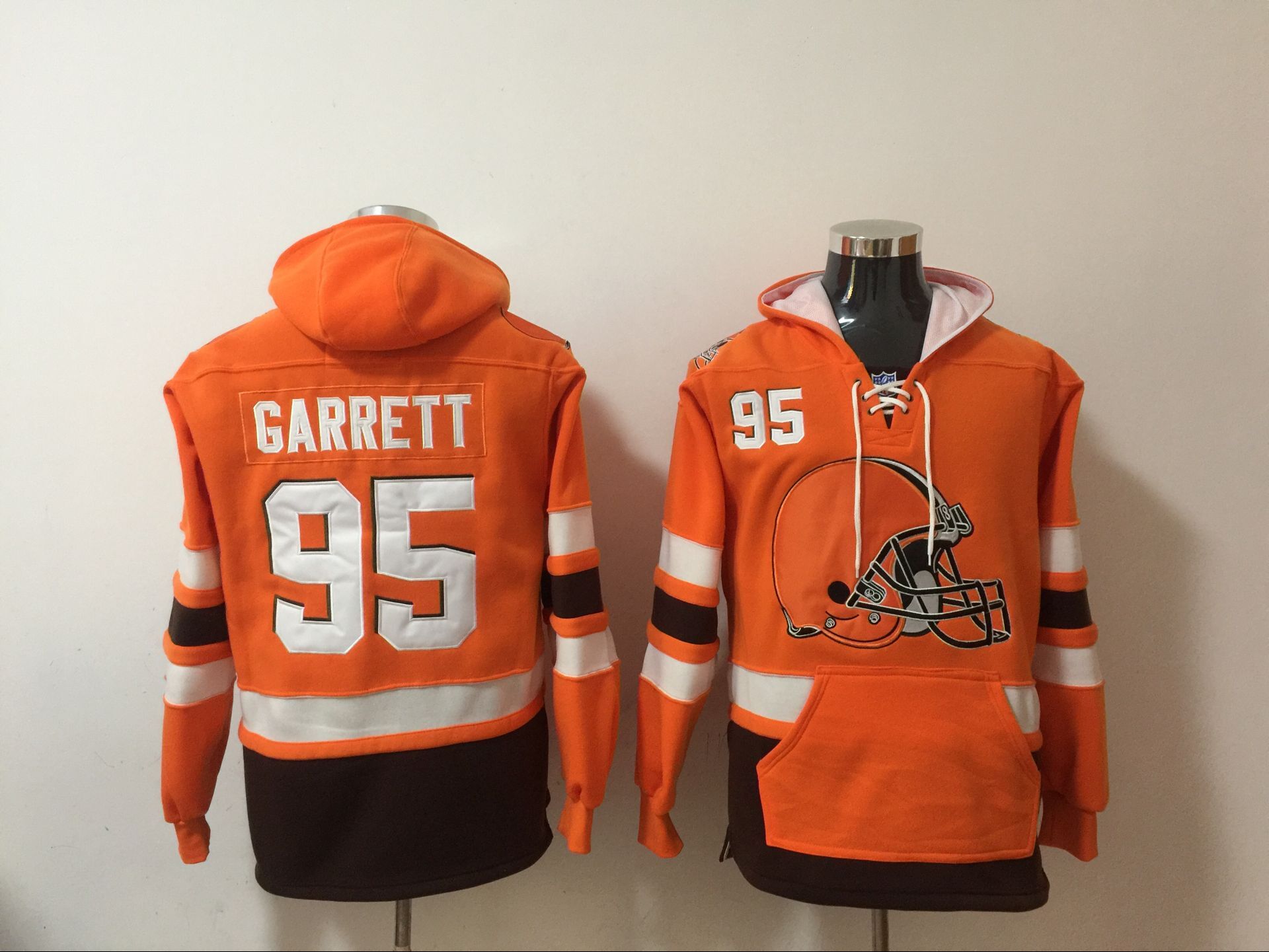 Nike Browns 95 Myles Garrett Orange All Stitched Hooded Sweatshirt