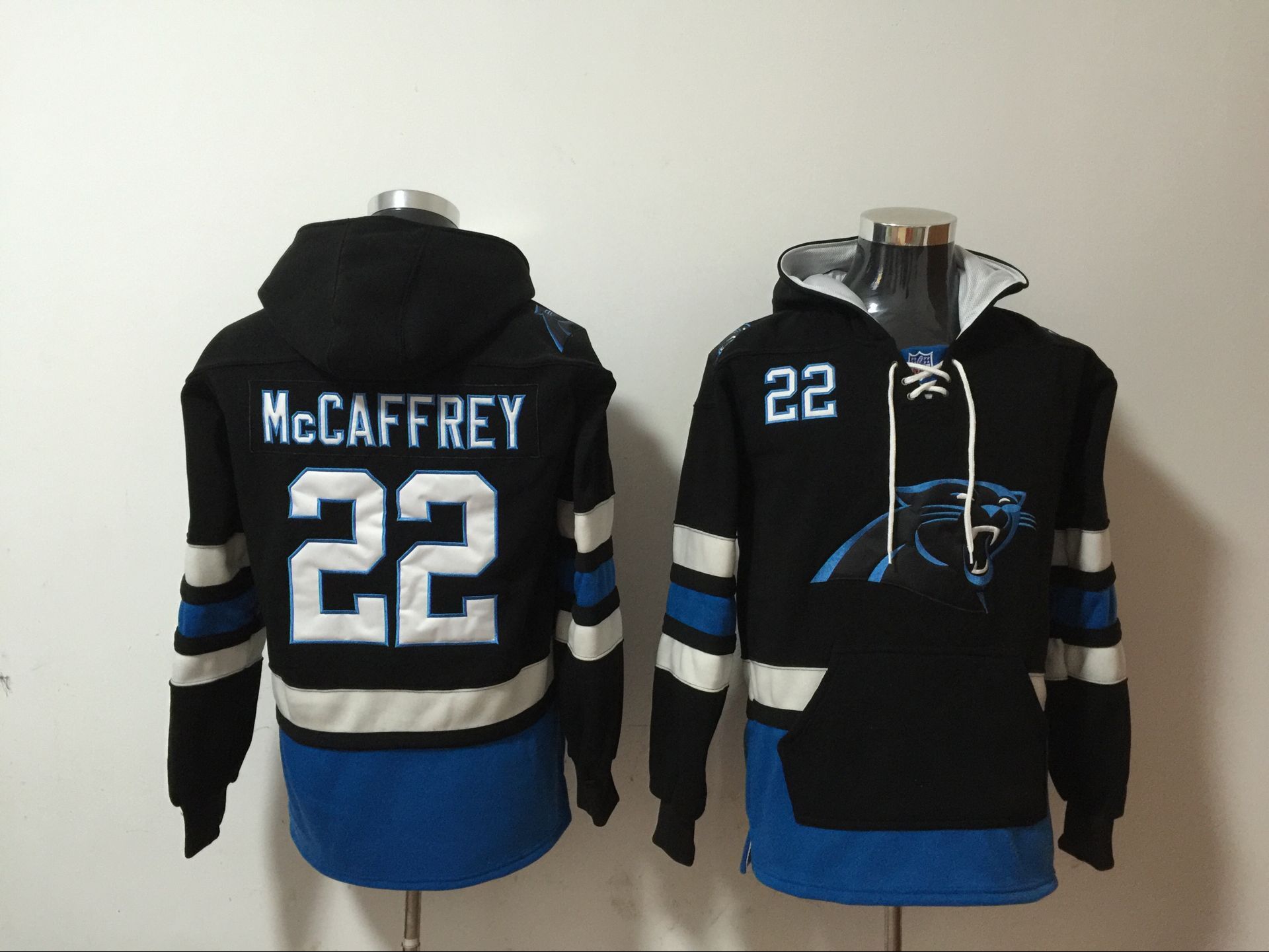 Nike Panthers 22 Christian McCaffrey Navy All Stitched Hooded Sweatshirt