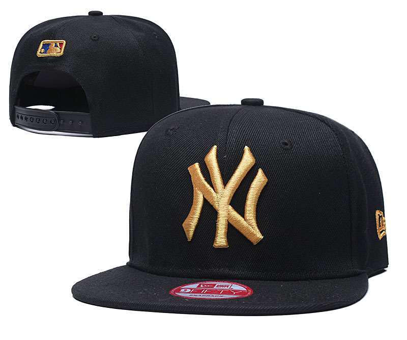 Yankees Team Gold Logo Black Adjustable Hat TX